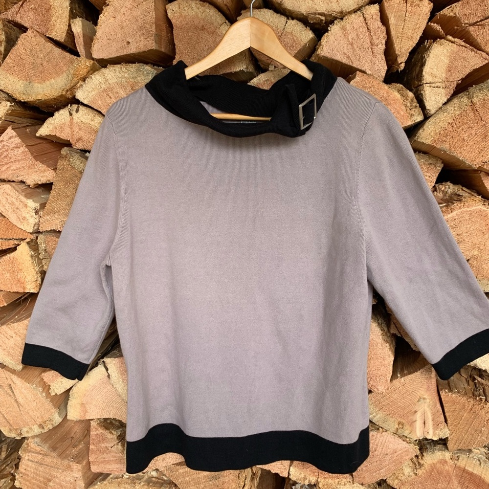 Vintage‎ Thick Sweater Shirt Cotton Lavender Black Women's XL Buckle detail Twee